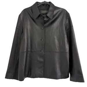 Banana Republic Women's XL Boxy Collared Buttoned Genuine Leather Black Jacket